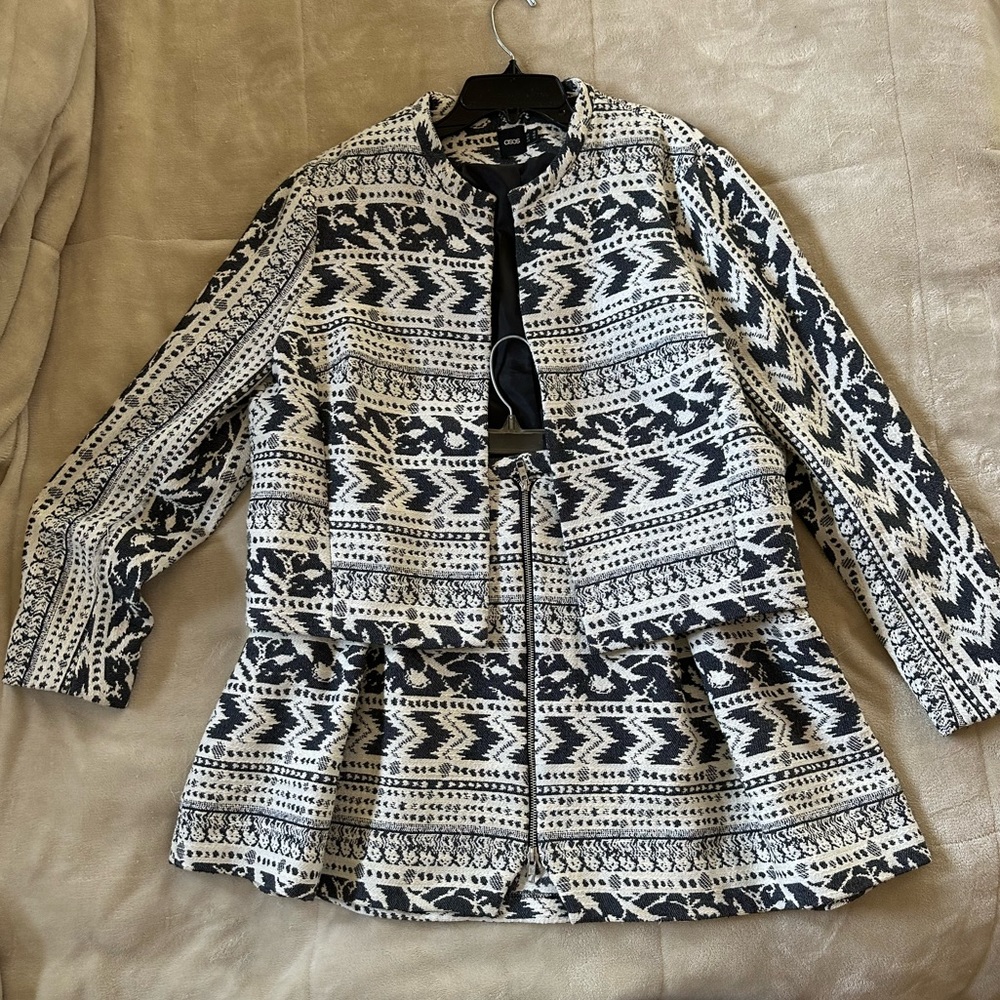 ASOS PATTERNED SKIRT AND JACKET SET SIZE 14
